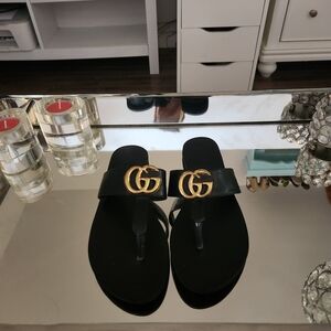 Black Sandals with Gold Logo